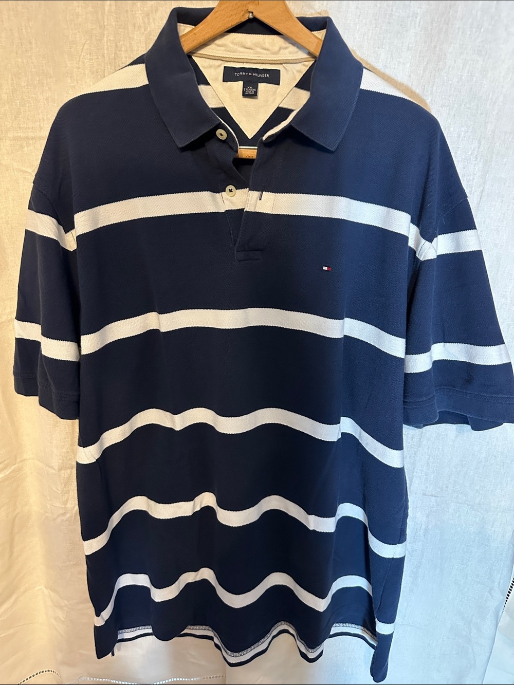 Tommy Hilfiger Navy & White Horizontal Stripe Polo